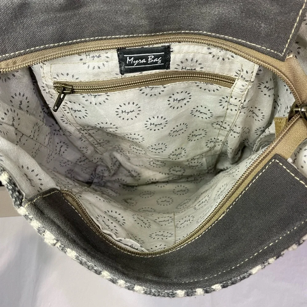 Myra Bag Upcycled Canvas and Cowhide Backbag Bag #5060